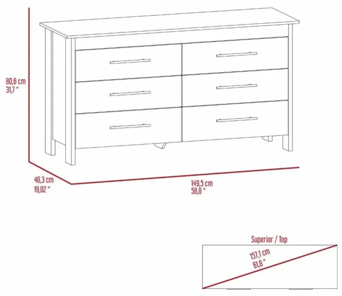 Southington 6-Drawer Rectangle Dresser Light Oak And White