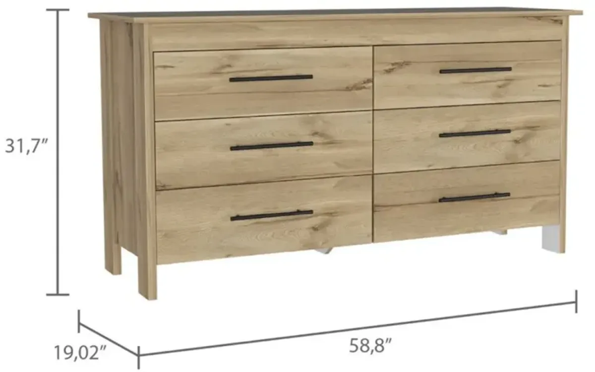 Southington 6-Drawer Rectangle Dresser Light Oak And White