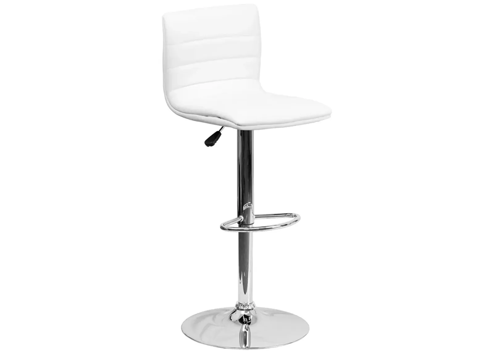 Flash Furniture Vincent Modern White Vinyl Adjustable Bar Stool with Back, Swivel Stool with Chrome Pedestal Base and Footrest