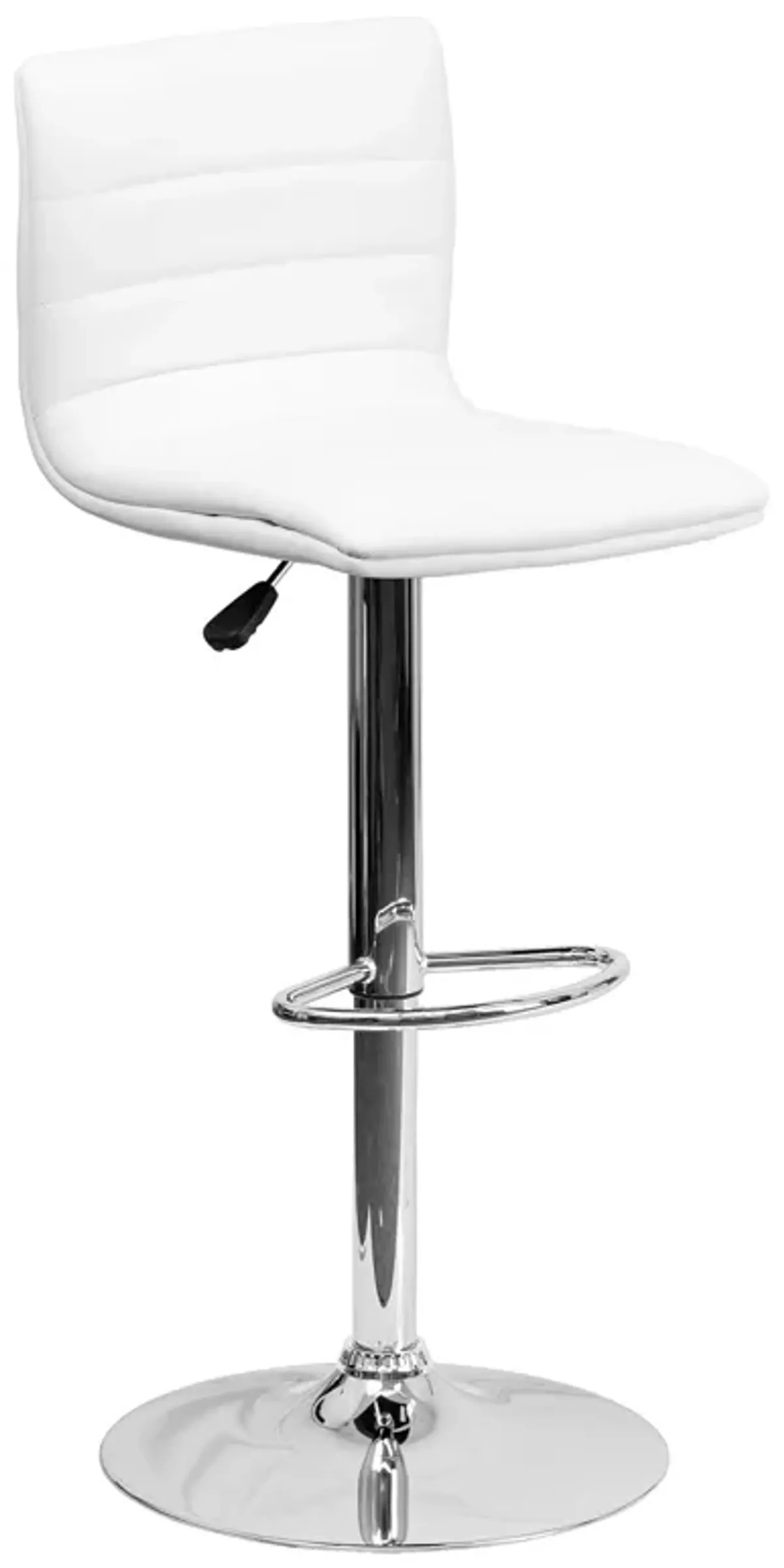 Flash Furniture Vincent Modern White Vinyl Adjustable Bar Stool with Back, Swivel Stool with Chrome Pedestal Base and Footrest