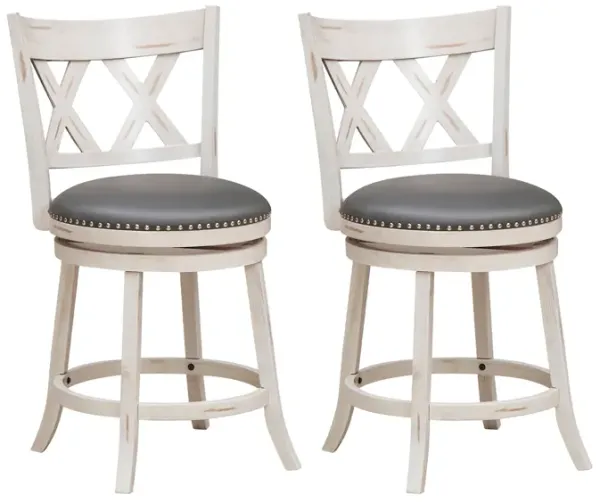 25.5 Inch Hand-Antiqued Stool Set of 2 with Wider Padded Seat-White