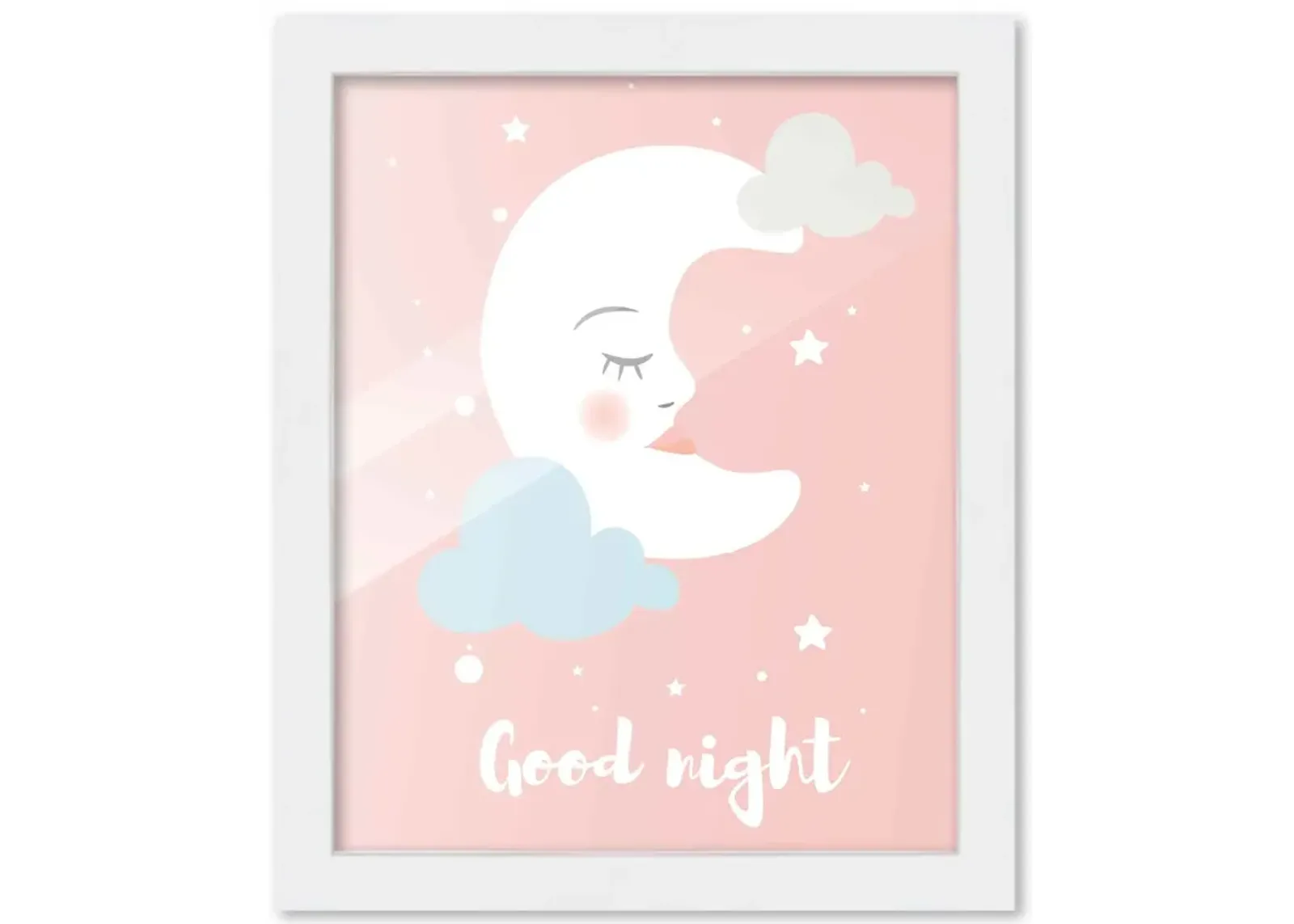 8x10 Framed Nursery Wall Art Hand Drawn Twinkle Good Night Poster in White Wood Frame For Kid Bedroom or Playroom