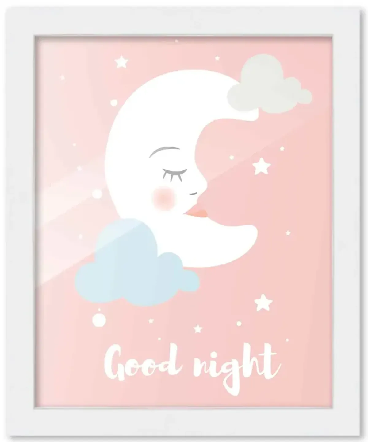 8x10 Framed Nursery Wall Art Hand Drawn Twinkle Good Night Poster in White Wood Frame For Kid Bedroom or Playroom