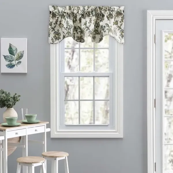 Ellis Curtain Madison Floral Design Printed Natural Ground 3" Rod Pocket Lined Scallop Valance 58" x 15"