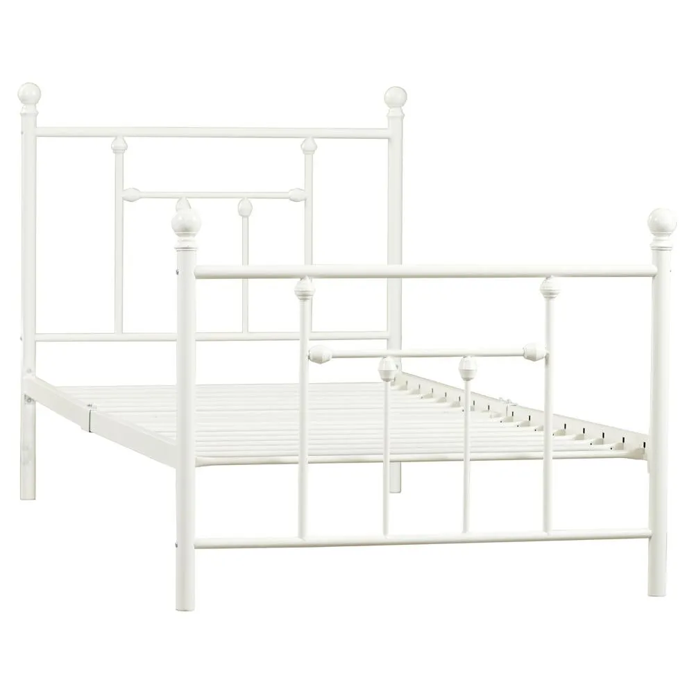 White Metal Platform Bed Frame with Headboard and Footboard