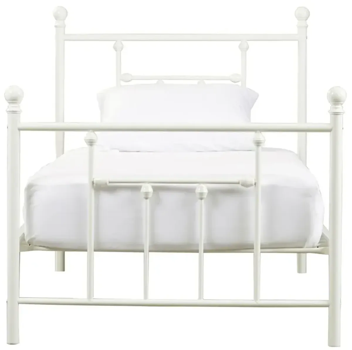 White Metal Platform Bed Frame with Headboard and Footboard