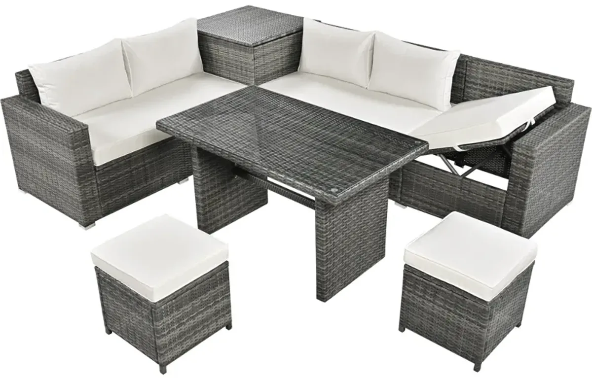 Mondawe 6 Pcs Outdoor Hand-Woven PE Rattan Sofa Set,With Adjustable Seats&Storage,Garden Patio Sofa