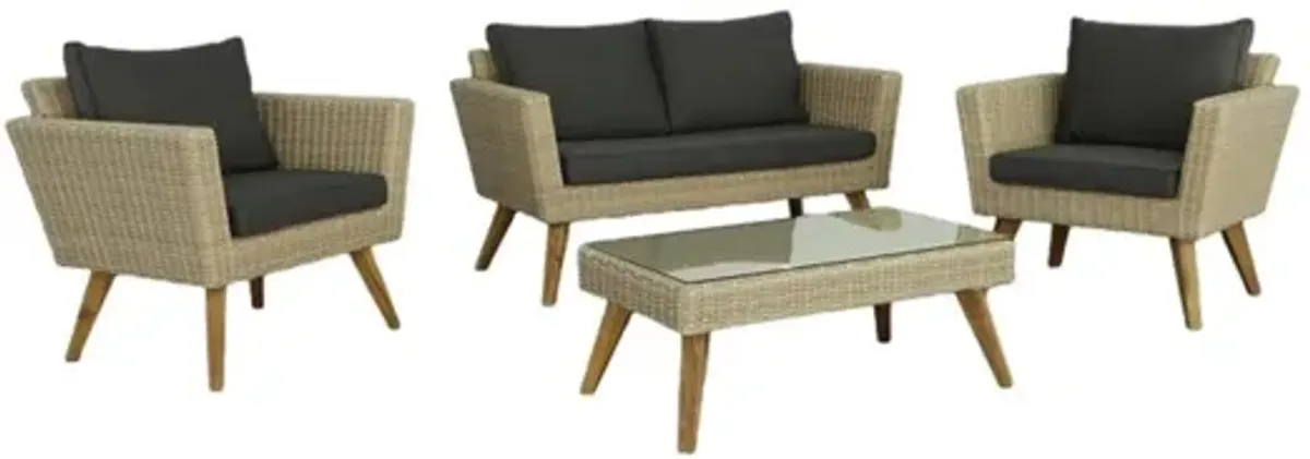 4pc Loveseat with Cocktail Table and Chairs Outdoor Patio Set - 47" - Gray