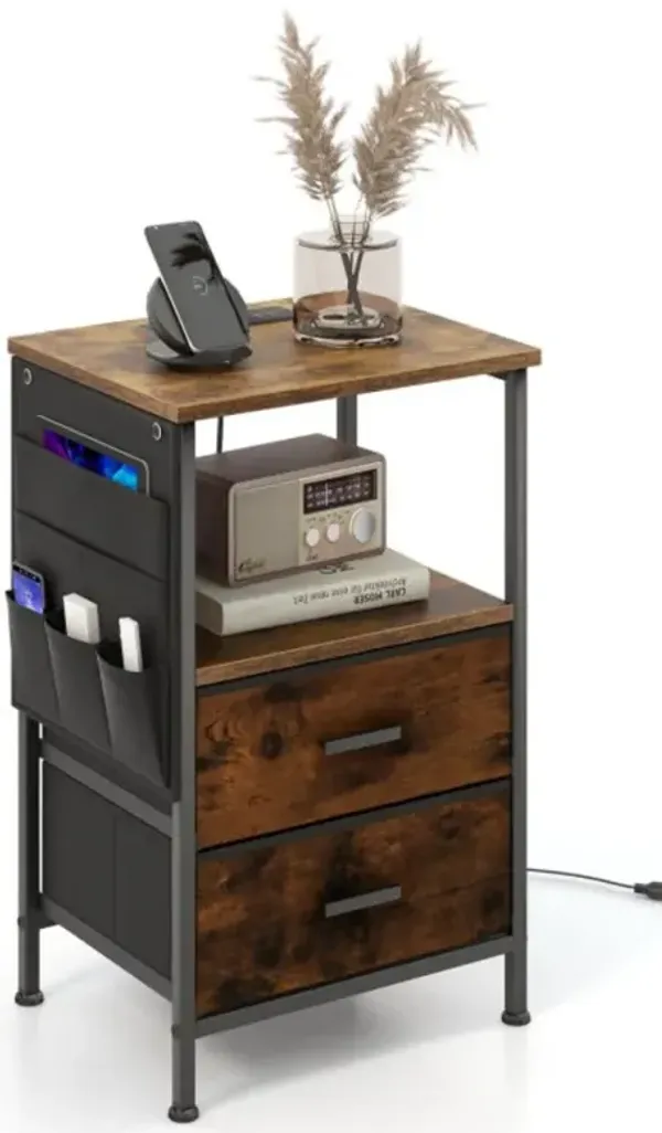 Hivvago Industrial Bedside Table with USB Ports and AC Outlets for Bedroom Living  Room