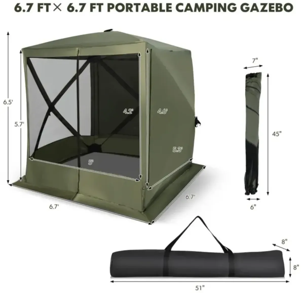 Hivvago 6.7 x 6.7 Feet Pop Up Gazebo with Netting and Carry Bag