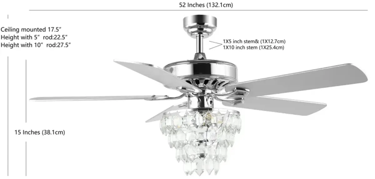 Mindy 3-Light Glam Modern Crystal Shade LED Ceiling Fan With Remote