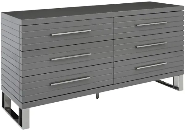 Cid Resu Dresser, 6 Drawers with Slatted Design, 59 Inch, Gray Wood - Benzara