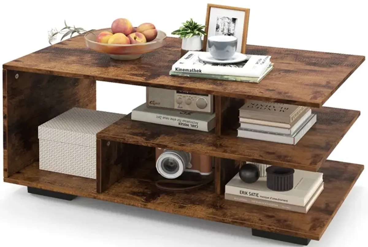 Rectangular Coffee Table with L-shaped Middle Shelf