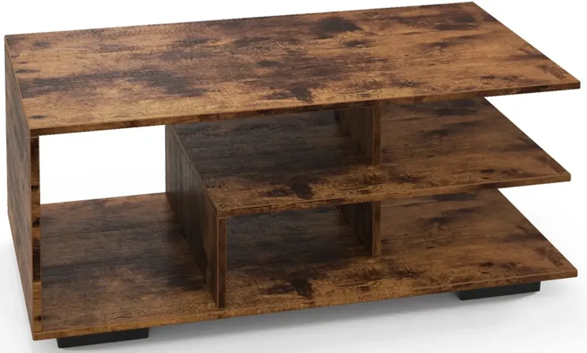 Rectangular Coffee Table with L-shaped Middle Shelf