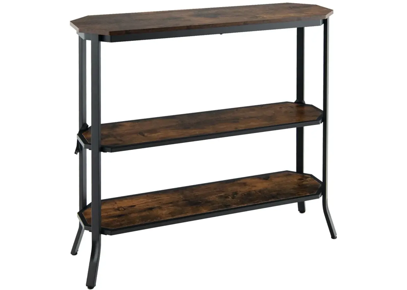 3-Tier Steel Frame Entryway Sofa Console Table for Hallway and Living Room-Rustic Brown