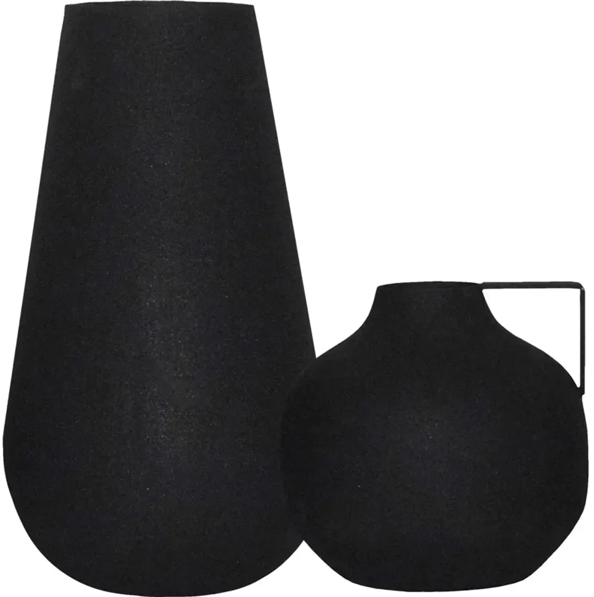 Set of 2 Matte Black Industrial Textured Vases 14"