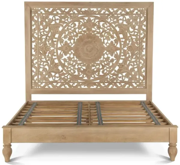 World Interiors Haveli Mango Wood King Bed in Natural Whitewash Finish