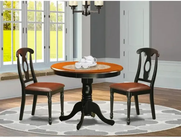 Black 3 Pc Dining room setwith 2 Leather Chairs