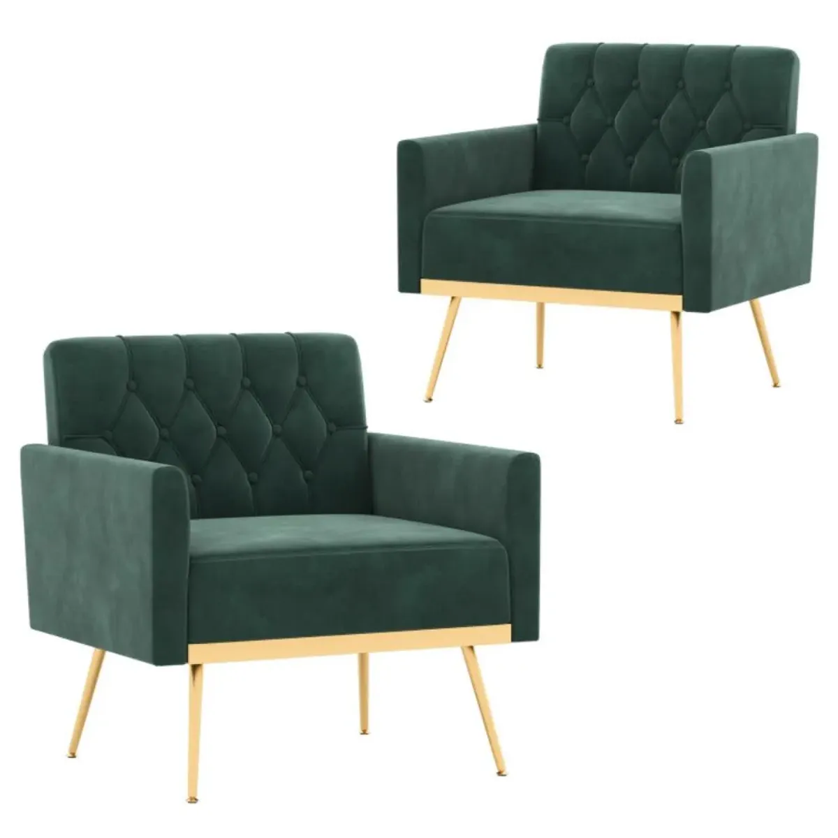 Modern Velvet Accent Chair with Button Tufted Back Golden Metal Legs and Adjustable Foot Pads