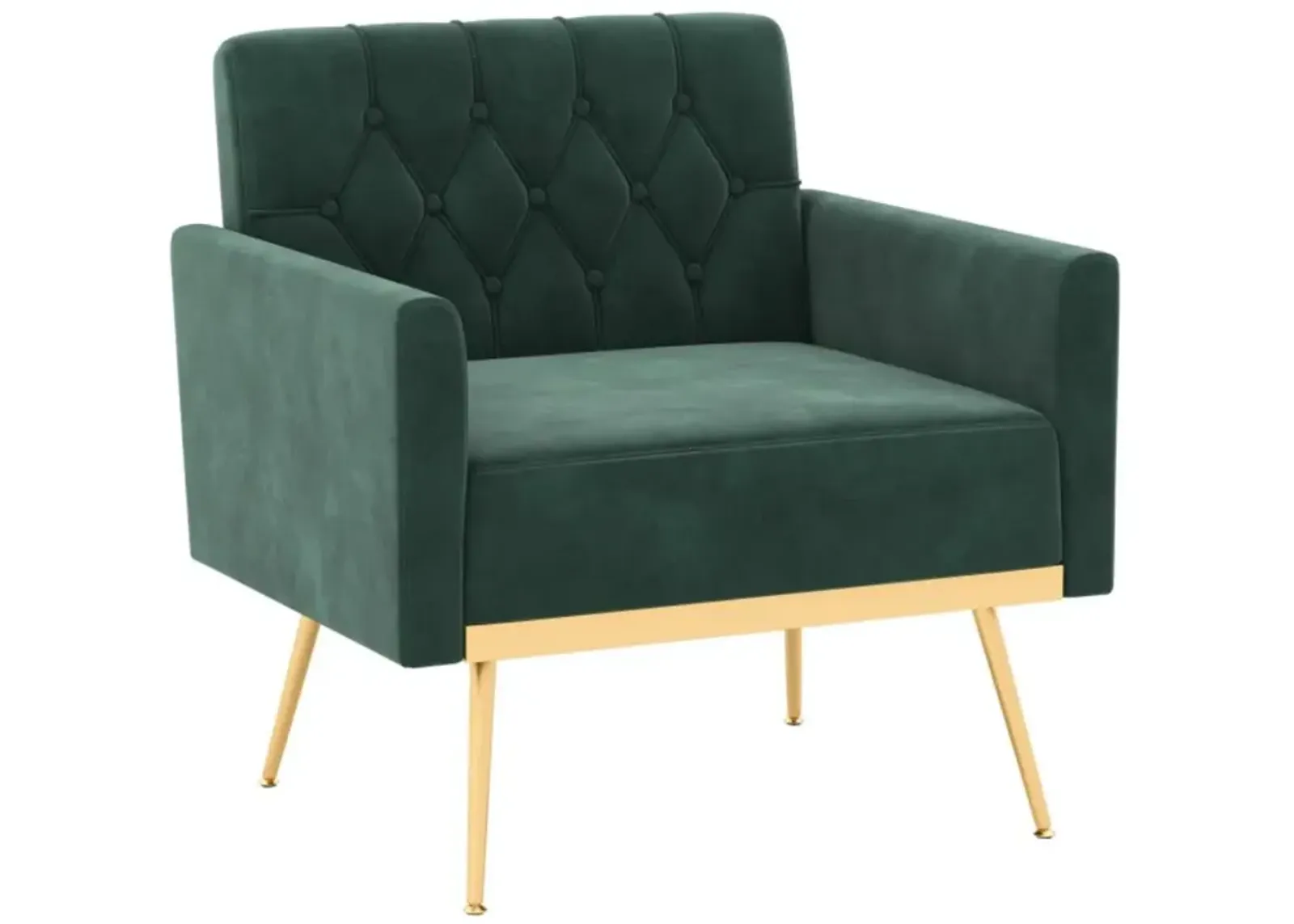 Modern Velvet Accent Chair with Button Tufted Back Golden Metal Legs and Adjustable Foot Pads