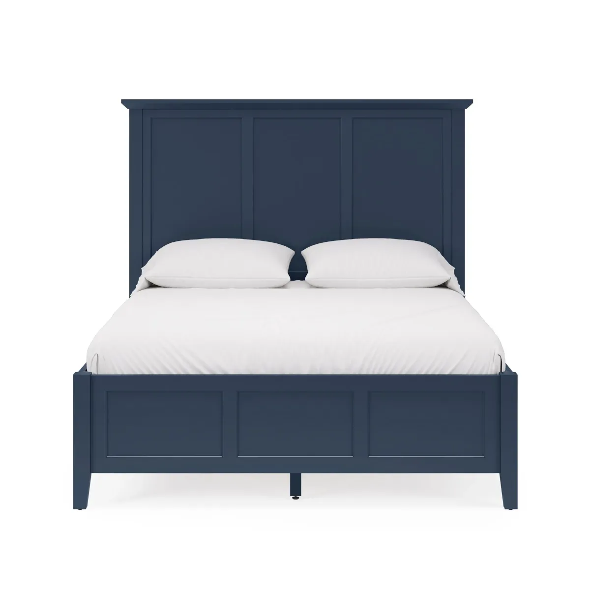 Fritz King Size Bed, Three Panel Design, Beveled Top, Solid Wood, Blue - Benzara