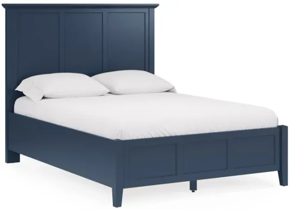 Fritz King Size Bed, Three Panel Design, Beveled Top, Solid Wood, Blue - Benzara