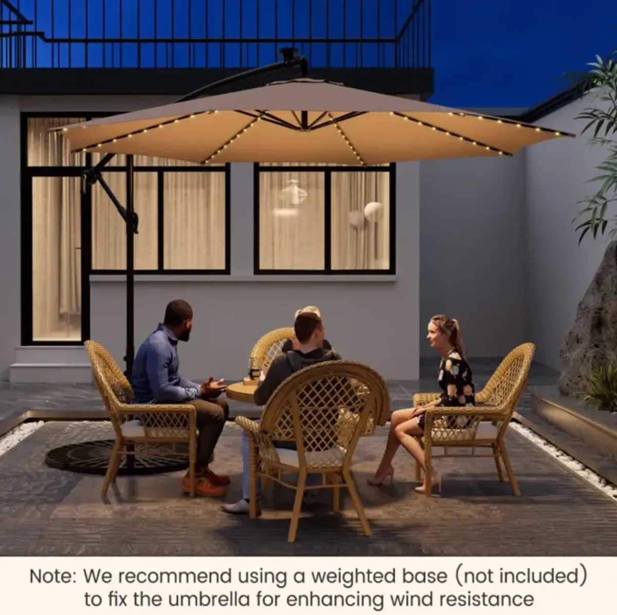 Hivvago 10 Feet Patio Umbrella with 112 Solar-Powered LED Lights