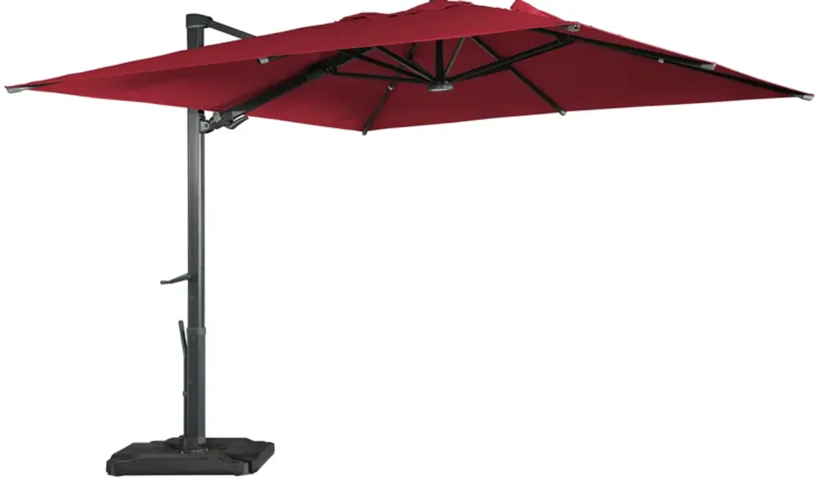 MONDAWE 10ft Square Cantilever Solar LED Umbrella with Included Base Stand for Outdoor Sun Shade