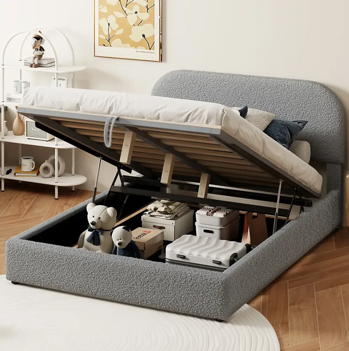 Merax Teddy Platform Bed with Hydraulic Storage System