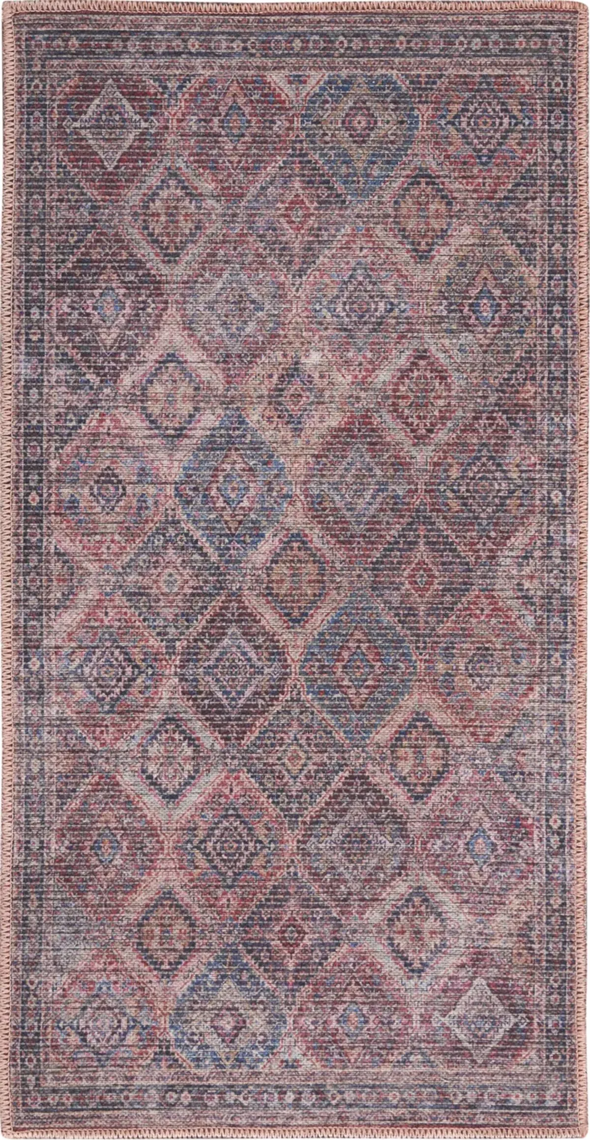 2 X 4 Maroon Oriental Power Loom Distressed Washable Area Rug