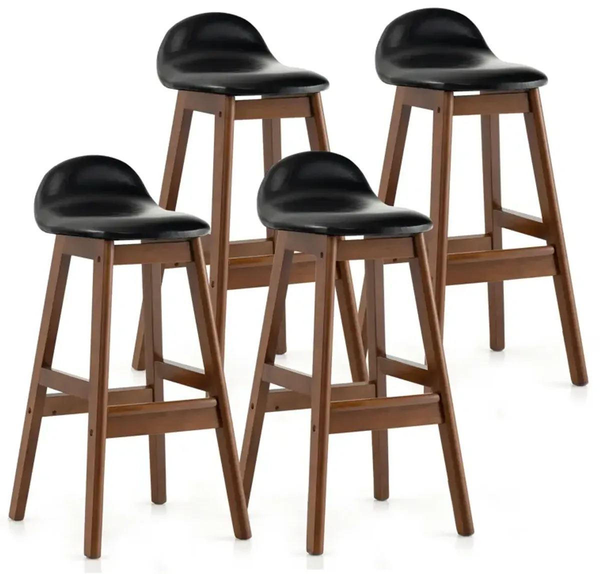 27.5 Inch Set of 2 Upholstered PU Leather Barstools with Back Cushion-Brown