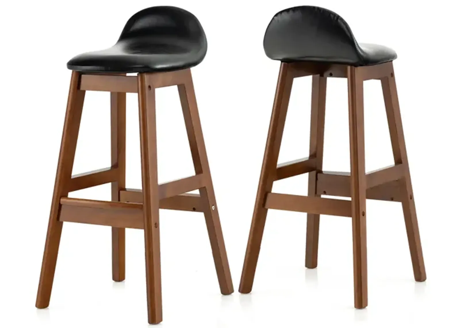 27.5 Inch Set of 2 Upholstered PU Leather Barstools with Back Cushion-Brown