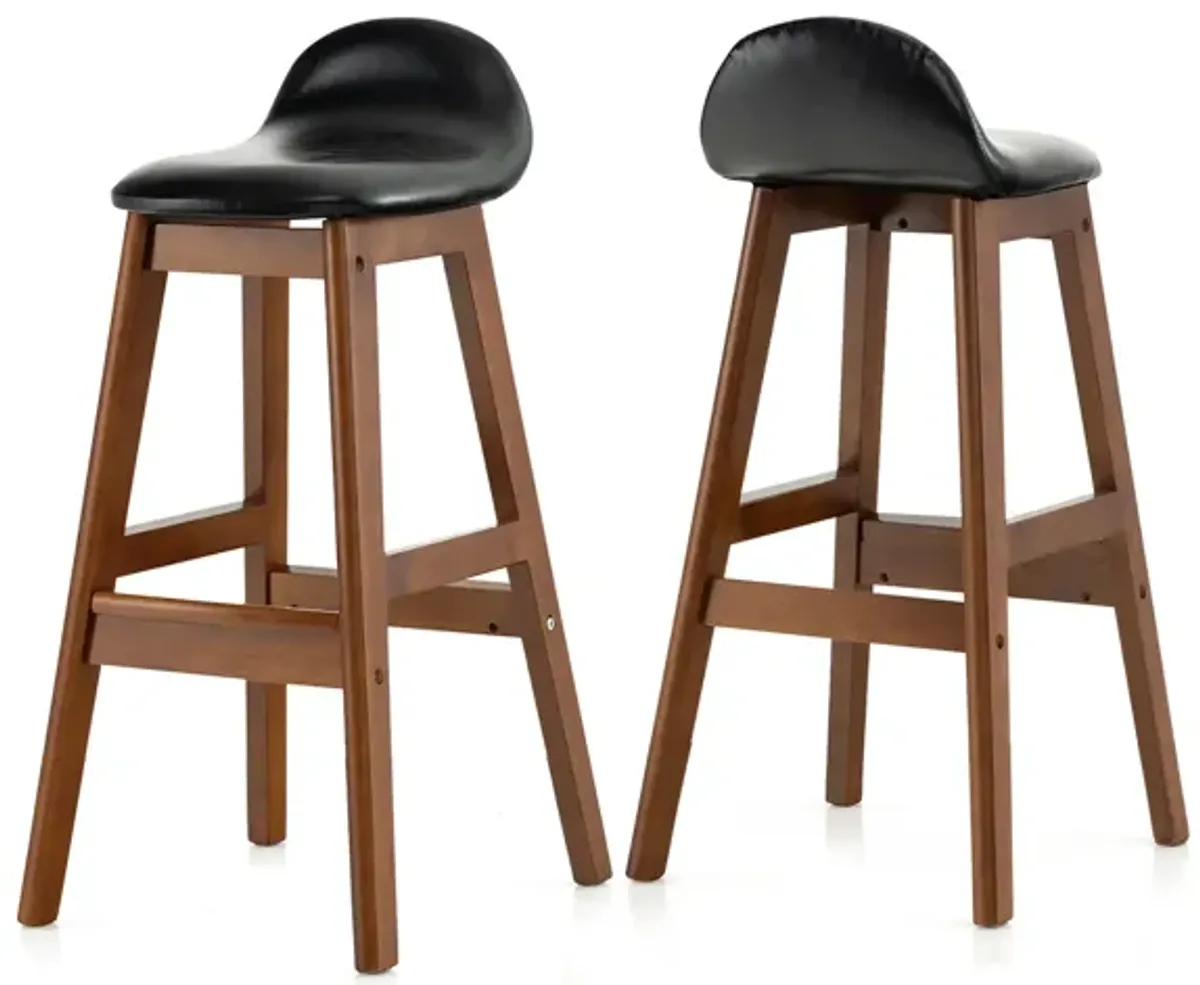 27.5 Inch Set of 2 Upholstered PU Leather Barstools with Back Cushion-Brown