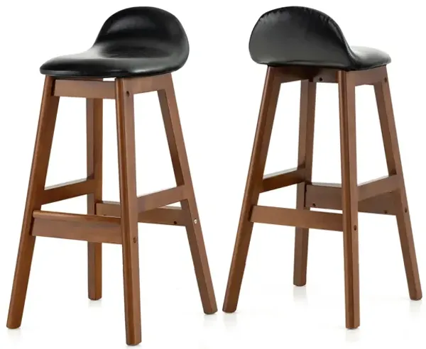 27.5 Inch Set of 2 Upholstered PU Leather Barstools with Back Cushion-Brown