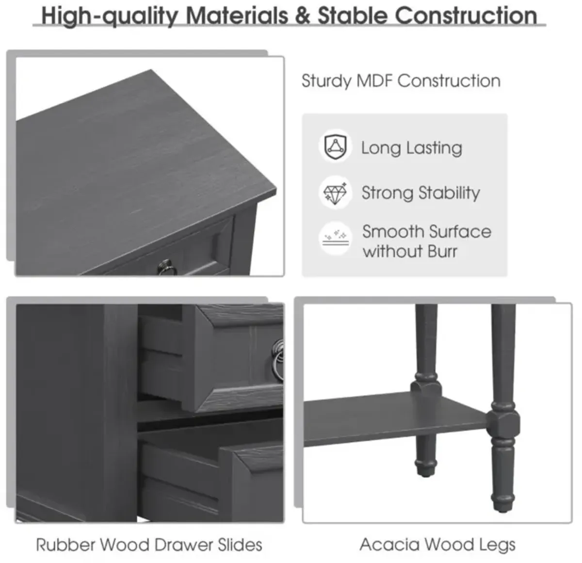 Hivvago Narrow Console Table with 3 Storage Drawers and Open Bottom Shelf