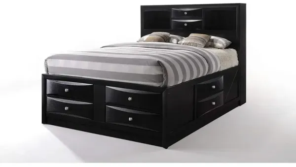 Full Size Wooden Storage Bed with Eight Spacious Drawers, Espresso Brown-Benzara