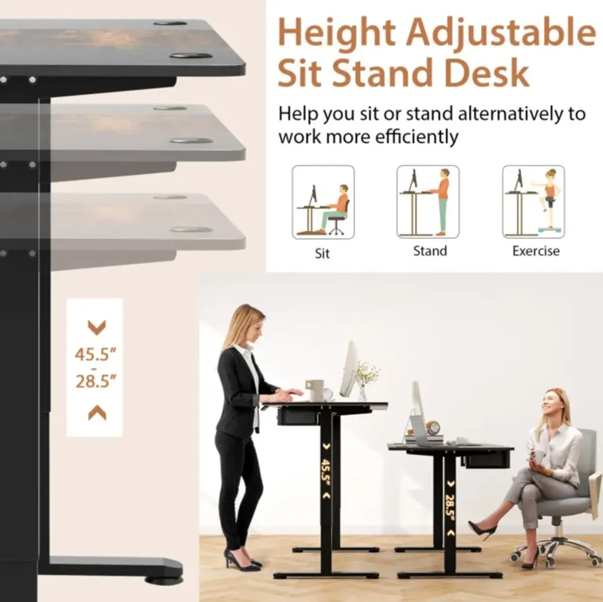 Hivvago Height Adjustable Electric Standing Desk with USB Charging Port