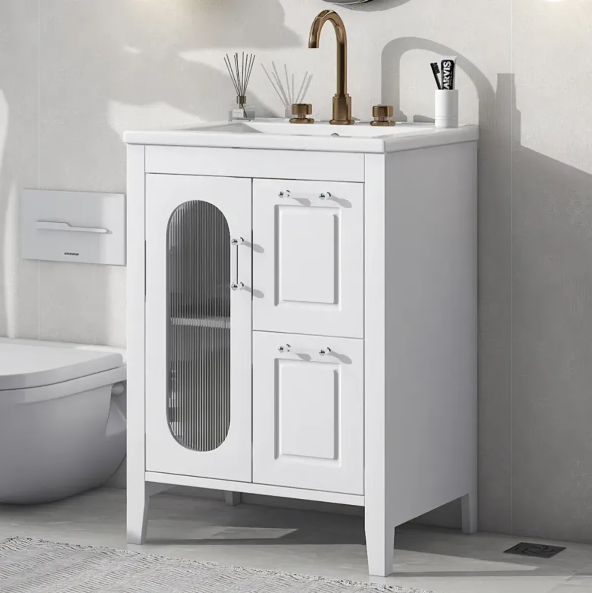 Merax  Painted Freestanding Bathroom Cabinet Vanity with Sink