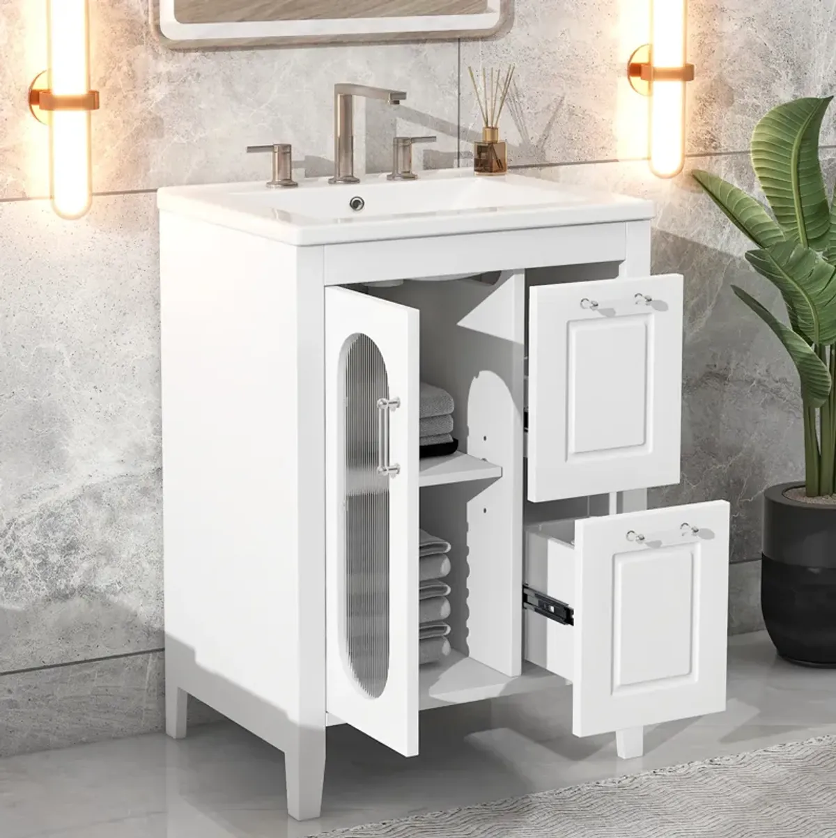 Merax  Painted Freestanding Bathroom Cabinet Vanity with Sink