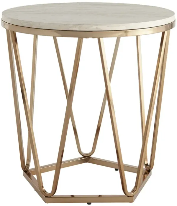 23"" Champagne Manufactured Wood And Iron Round End Table