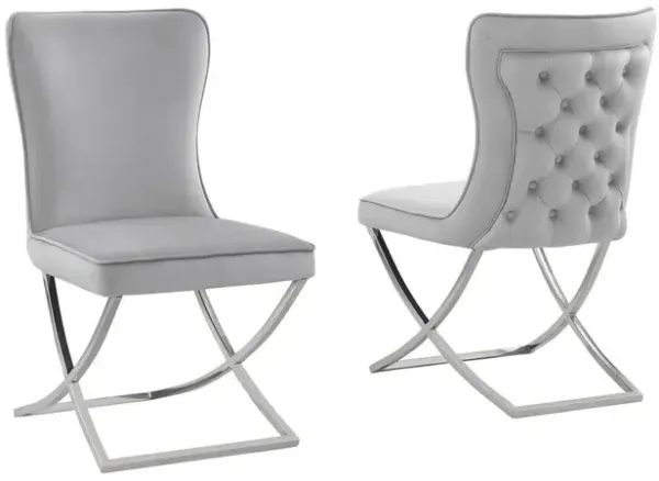 Blythe Grey Velvet with Silver Dining Chairs, Set of 2