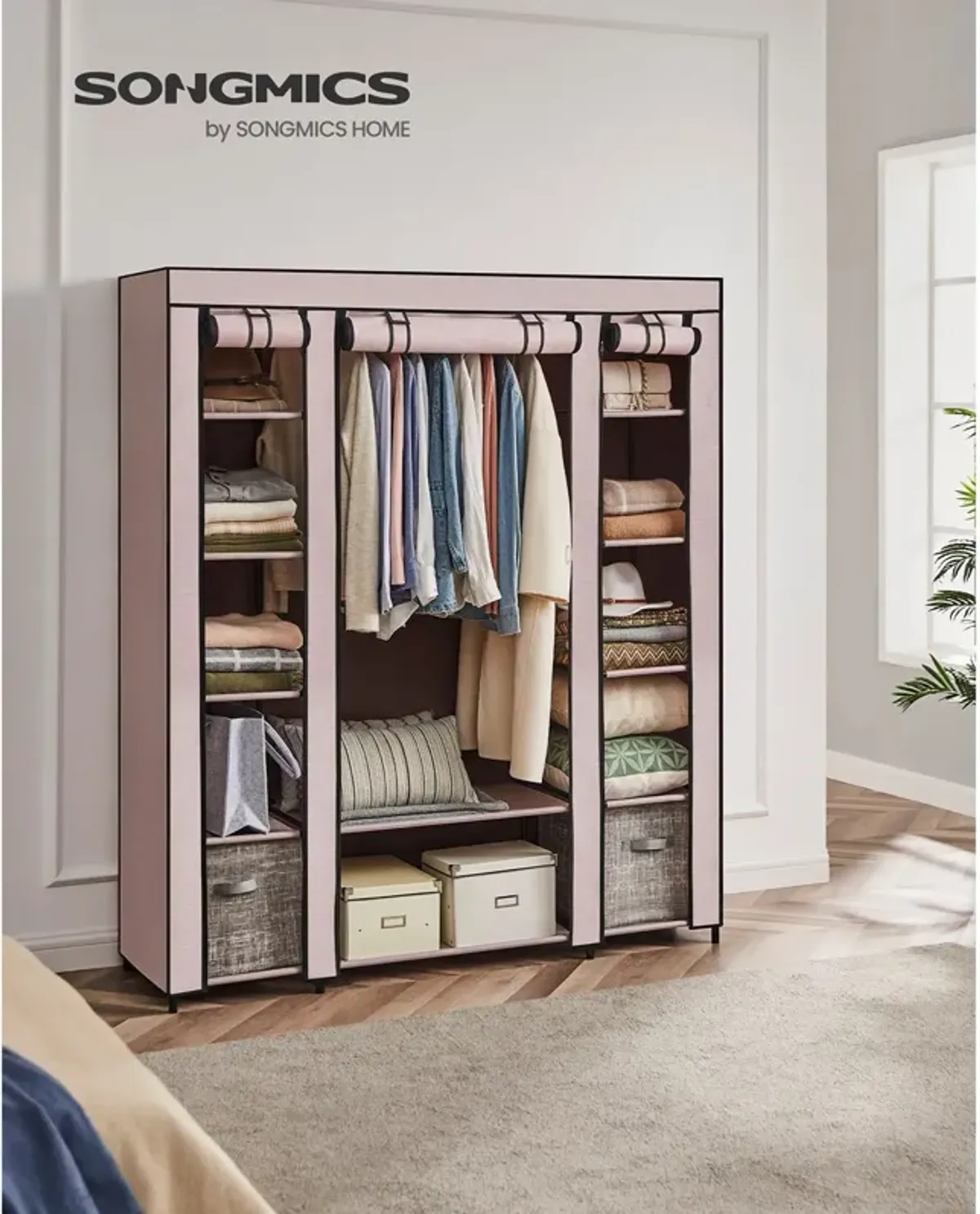 Portable Clothes Storage Solution with Shelves & Hanging Rail