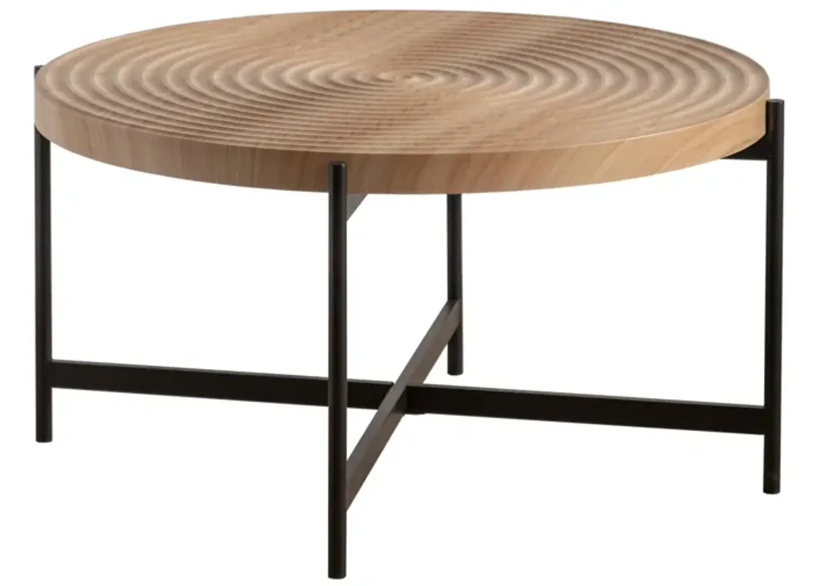 Modern Thread Design Round Coffee Table, MDF Table Top With Cross Legs Metal Base