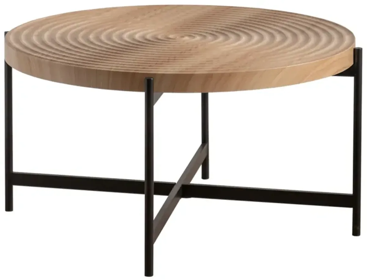 Modern Thread Design Round Coffee Table, MDF Table Top With Cross Legs Metal Base