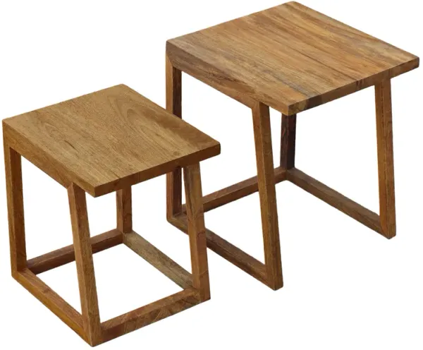 18, 15 Inch Rectangular 2 Piece Mango Wood Nesting Side Table Set with Grain Details, Brown-Benzara