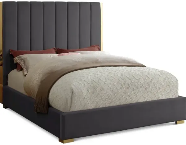 Meridian Furniture Becca Grey Velvet Queen Bed