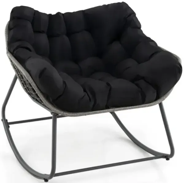 Hivvago Outdoor Rocking Chair Oversized Patio PE Wicker Egg Chair with Cushion