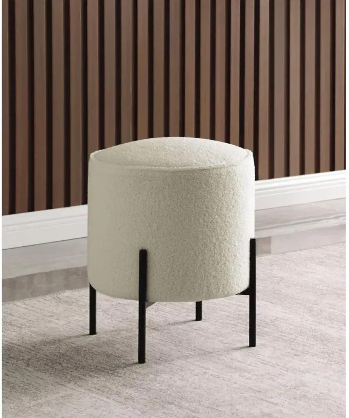 Basye Round Upholstered Ottoman Beige and Matte Black