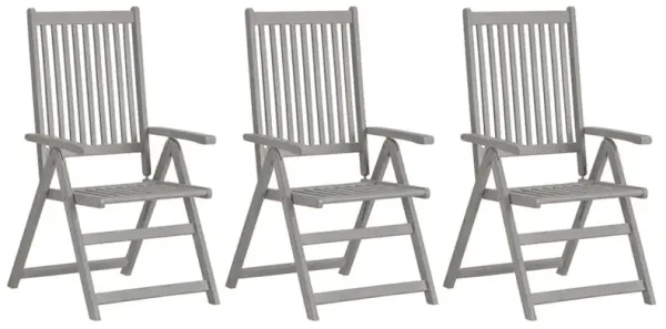Garden Chair Set of 3 Grey Solid acacia wood 3 pieces Foldable
