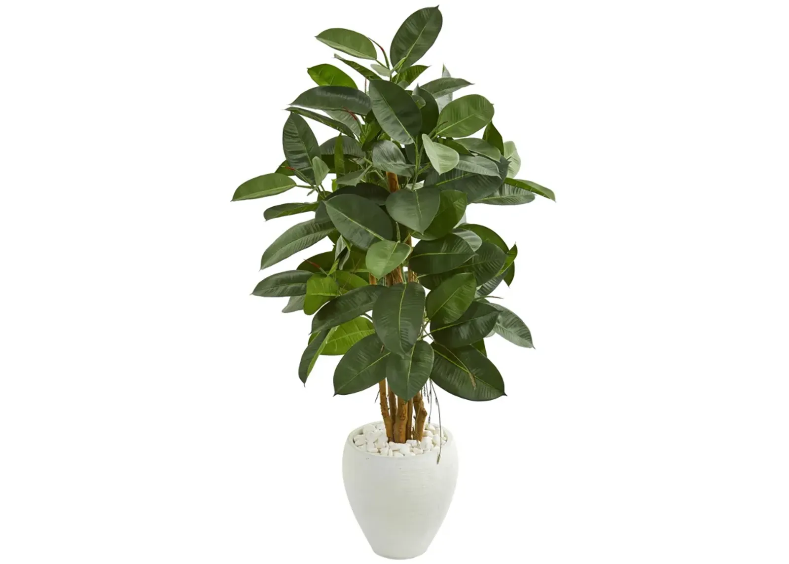 HomPlanti 53 Inches Artificial Rubber Tree in White Planter